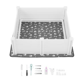 Dogs Whelping Box, 48 x 48 x 18.1 inch, Plastic PVC Puppies Playpen with Height Adjustable Door and Washable Pee Pad