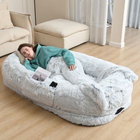 Oversized Human Dog Bed For Adults & Pets, 71 In X45 In X 12 In Ultra Soft Faux Fur Lounger, Washable Floor Bed With Orthopedic Support, Pillow & (Option: Grey)
