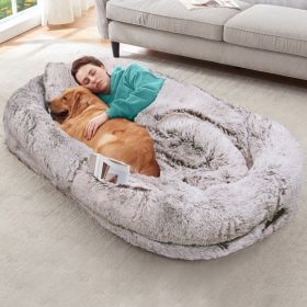 Oversized Human Dog Bed For Adults & Pets, 71 In X45 In X 12 In Ultra Soft Faux Fur Lounger, Washable Floor Bed With Orthopedic Support, Pillow & (Option: RustWhite)
