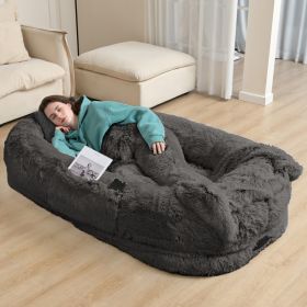 Oversized Human Dog Bed For Adults & Pets, 71 In X45 In X 12 In Ultra Soft Faux Fur Lounger, Washable Floor Bed With Orthopedic Support, Pillow & (Option: DarkGrey)