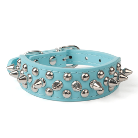 Spiked Studded Leather Dog Collar Rivets Pet Small Large Cat Pit Bull Adjustable (Color: Blue, size: XS)