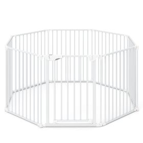 8-Panel Extra Wide Baby Gate Adjustable Pet Safety Fence with Auto-close Door (Color: White)