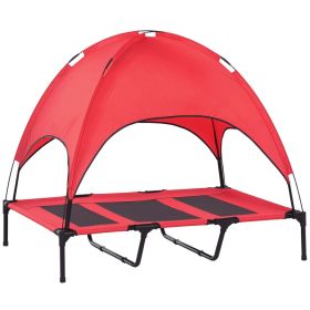 48 In X 36 In Elevated Dog Cot Cooling Pet Bed With UV Protection Canopy Shade, Portable Raised Outdoor Dog Bed, Heavy Duty Pet Hammock Bed For M (Option: Red)