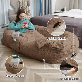 Human Dog Bed - 63 In X 31.4 In X 9.5 In Washable Faux Fur Lounger For Adults & Pets, Cushion With Orthopedic Support, Includes Pillow & Blanket (Option: Khaki)